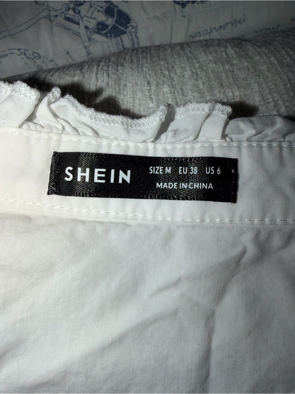 White Button-Front Blouse with Black Stripe Yoke - Picture 3 of 4